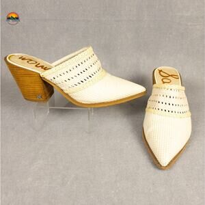 Sam Edelman Lillianna Mule Cuban Heels Ivory Leather Pointed Toe Women's Size 9